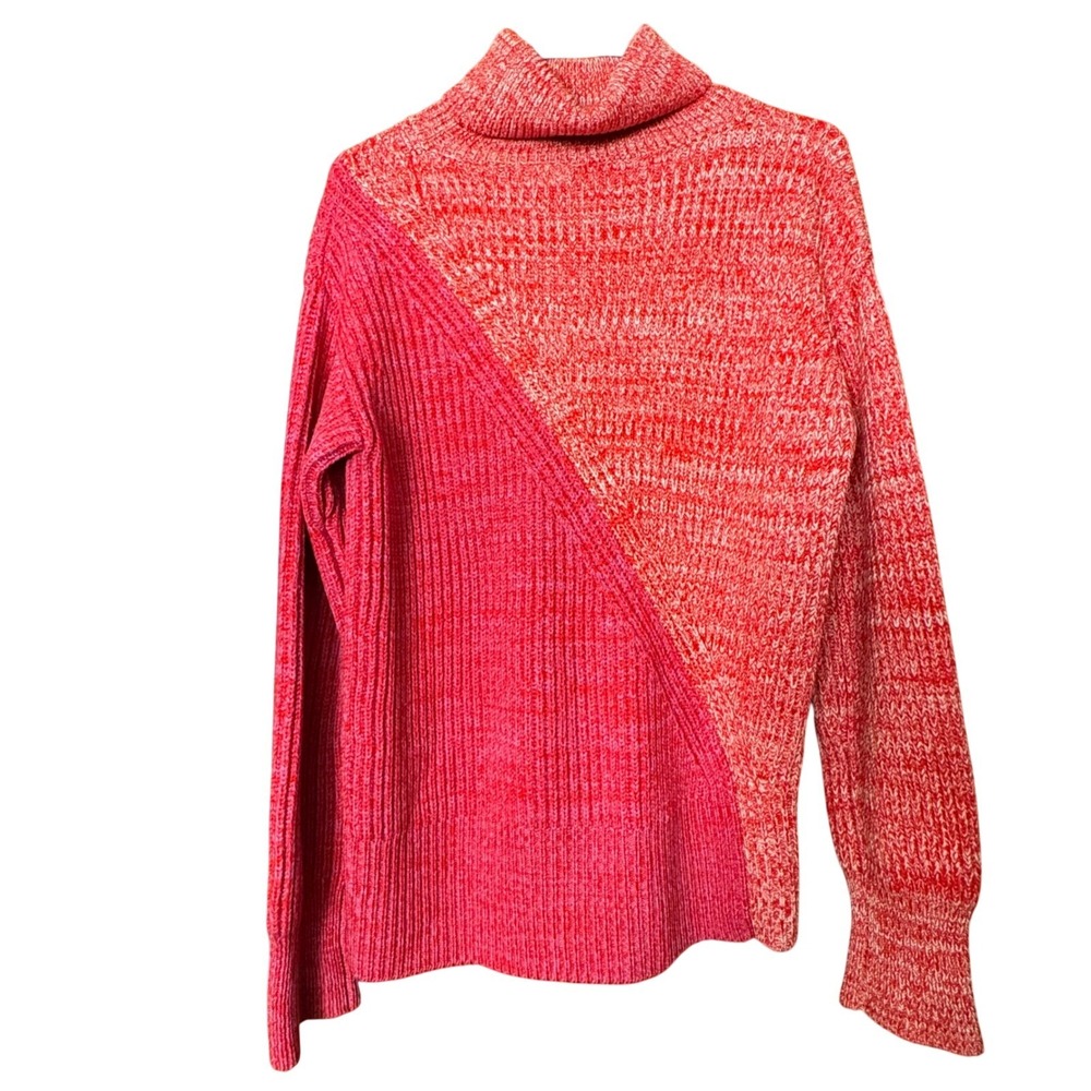 DEREK LAM Womens Turtleneck Sweater Merino Wool Med Pink Red Valentines Cabncore - Picture 2 of 11